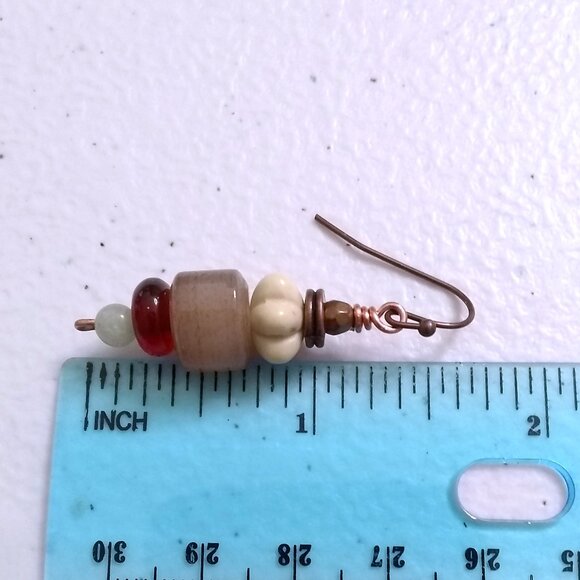 Neutral Colored Fall Earrings ~ Short Stack Danglers ~ Semi-Precious Stone Beads - Picture 6 of 7